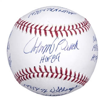 Johnny Bench Autographed and Multi-Inscribed OML Manfred Baseball (JSA)
